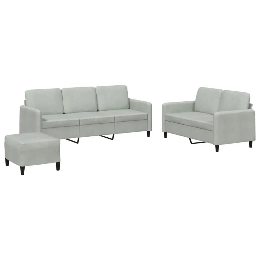3 Piece Sofa Set Light Grey Velvet 3202024 - Furniture