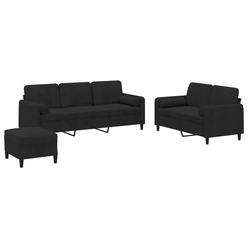 3 Piece Sofa Set with Pillows Black Velvet 3202049 - Furniture