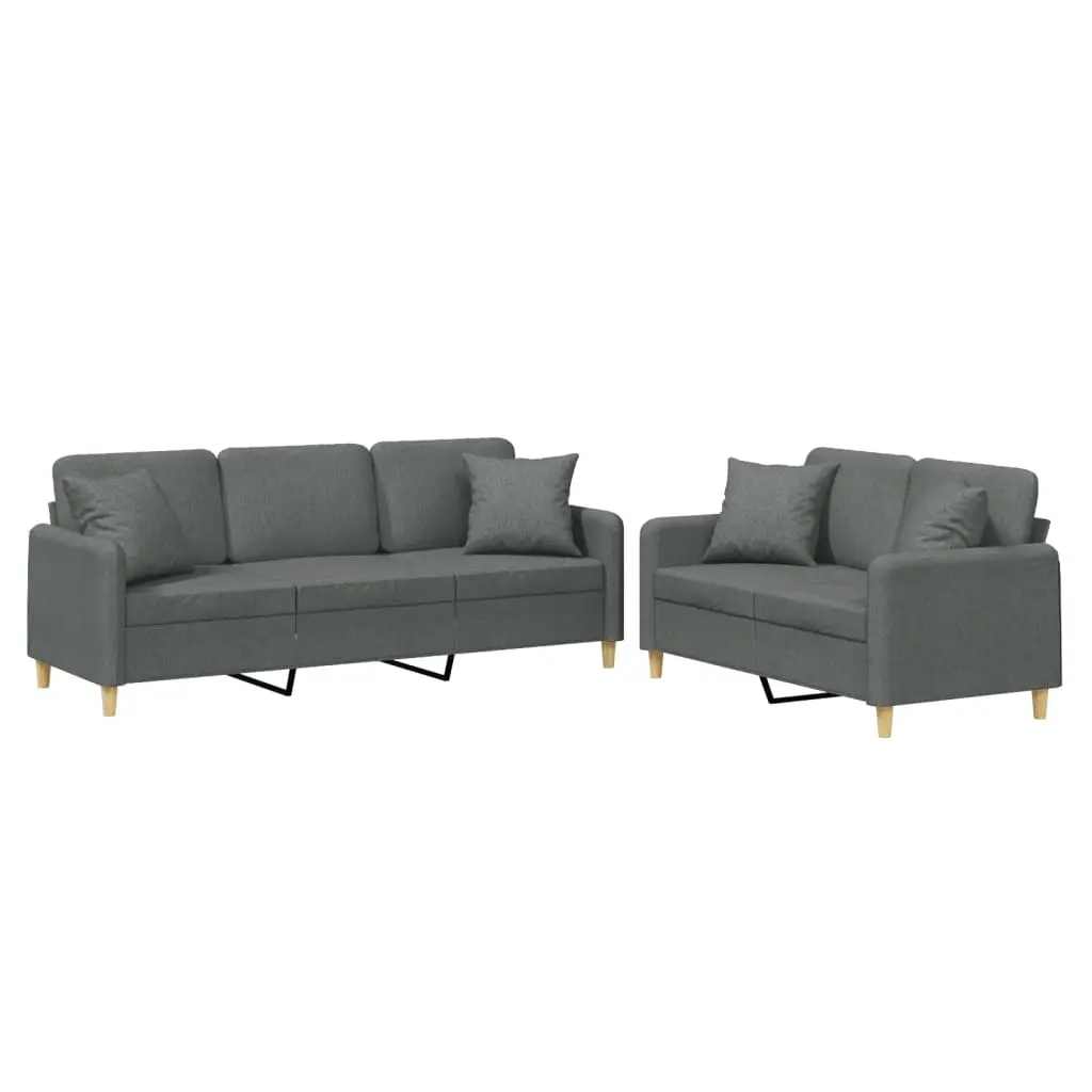 2 Piece Sofa Set with Pillows Dark Grey Fabric 3202135 - Furniture