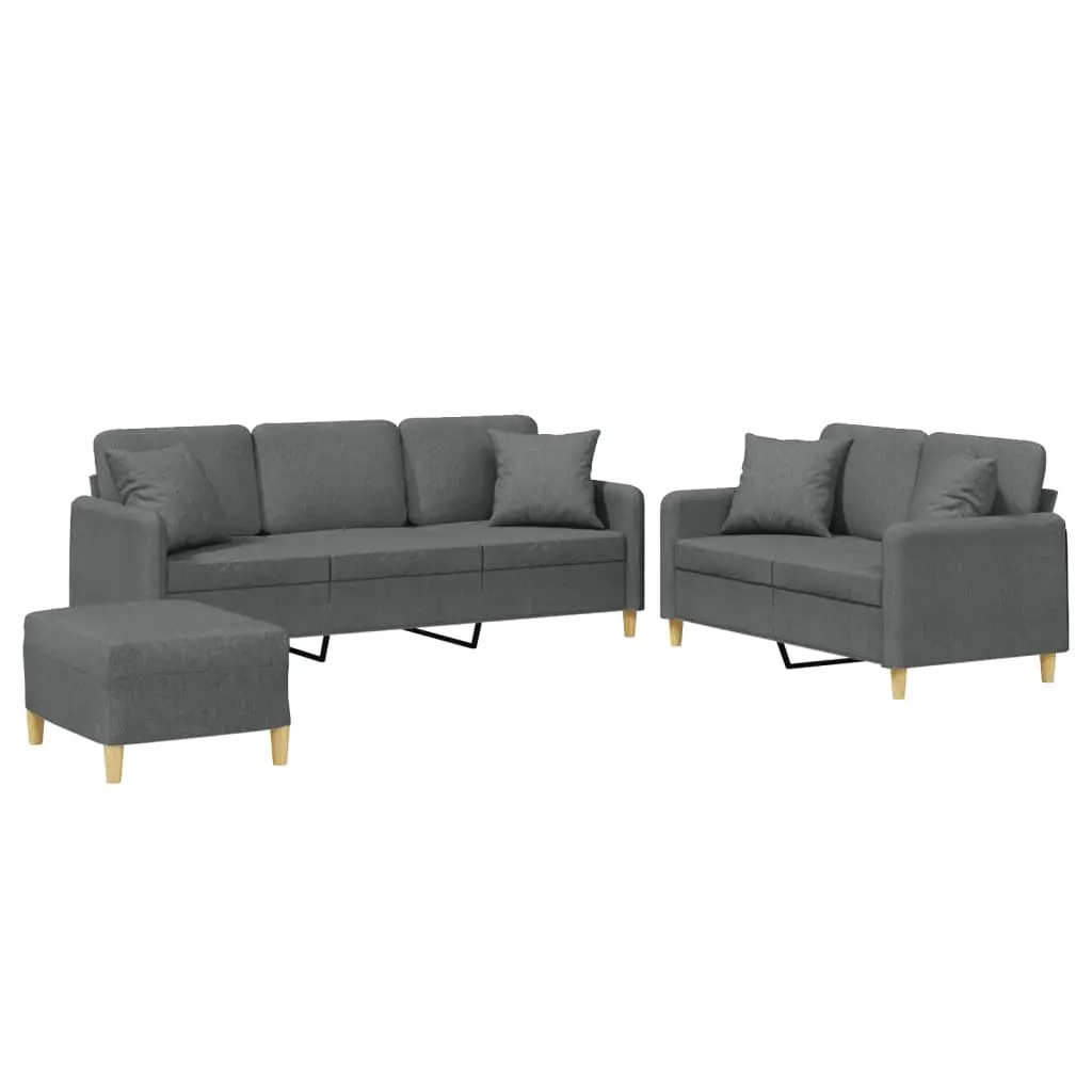 3 Piece Sofa Set with Pillows Dark Grey Fabric 3202143 - Furniture