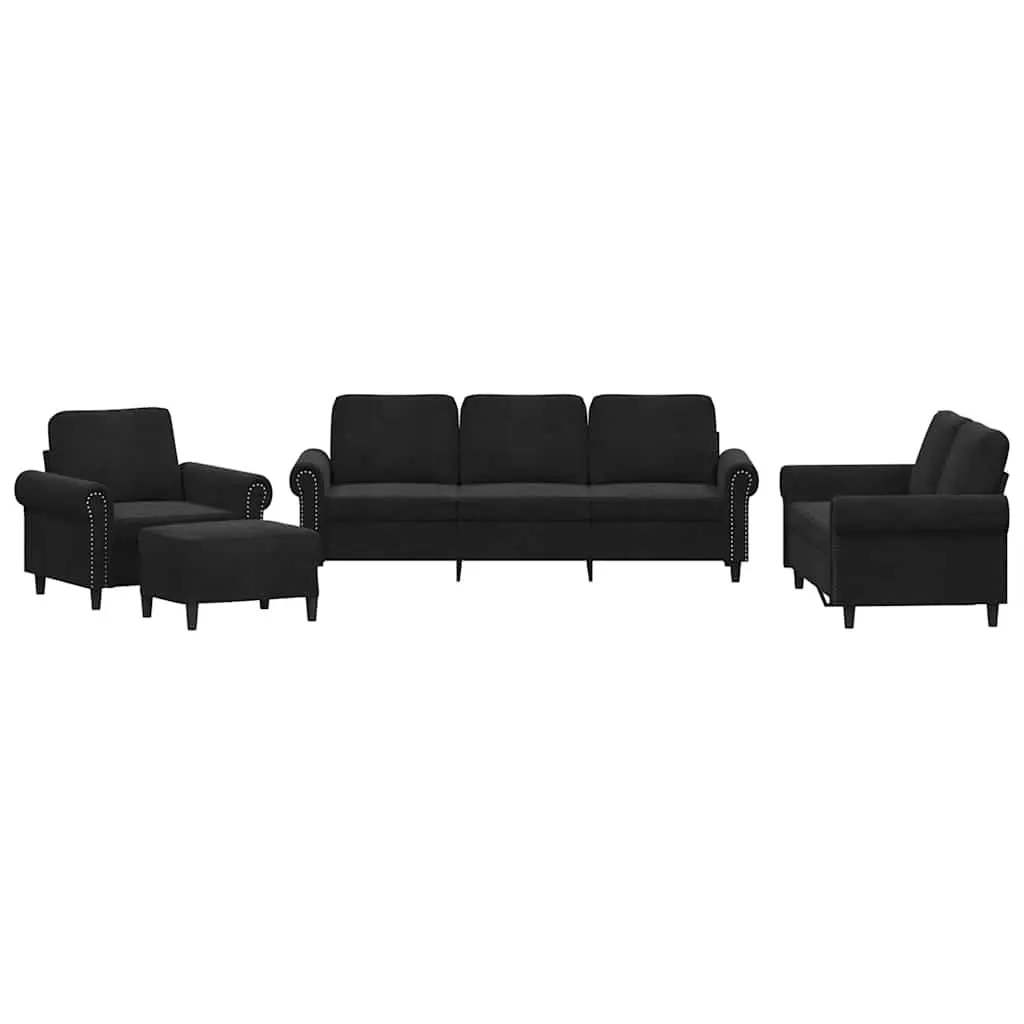 4 Piece Sofa Set with Cushions Black Velvet 3202185 - Furniture