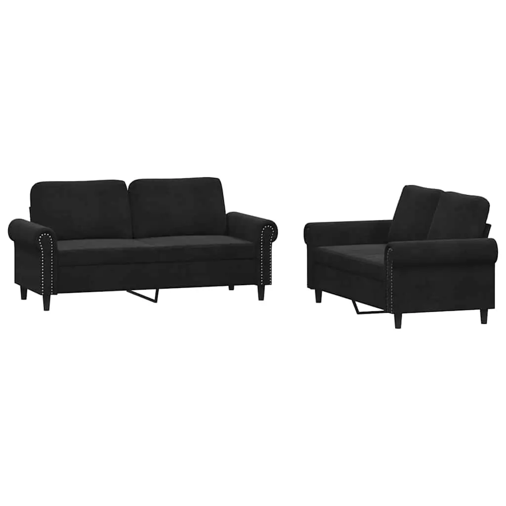 2 Piece Sofa Set with Cushions Black Velvet 3202215 - Furniture