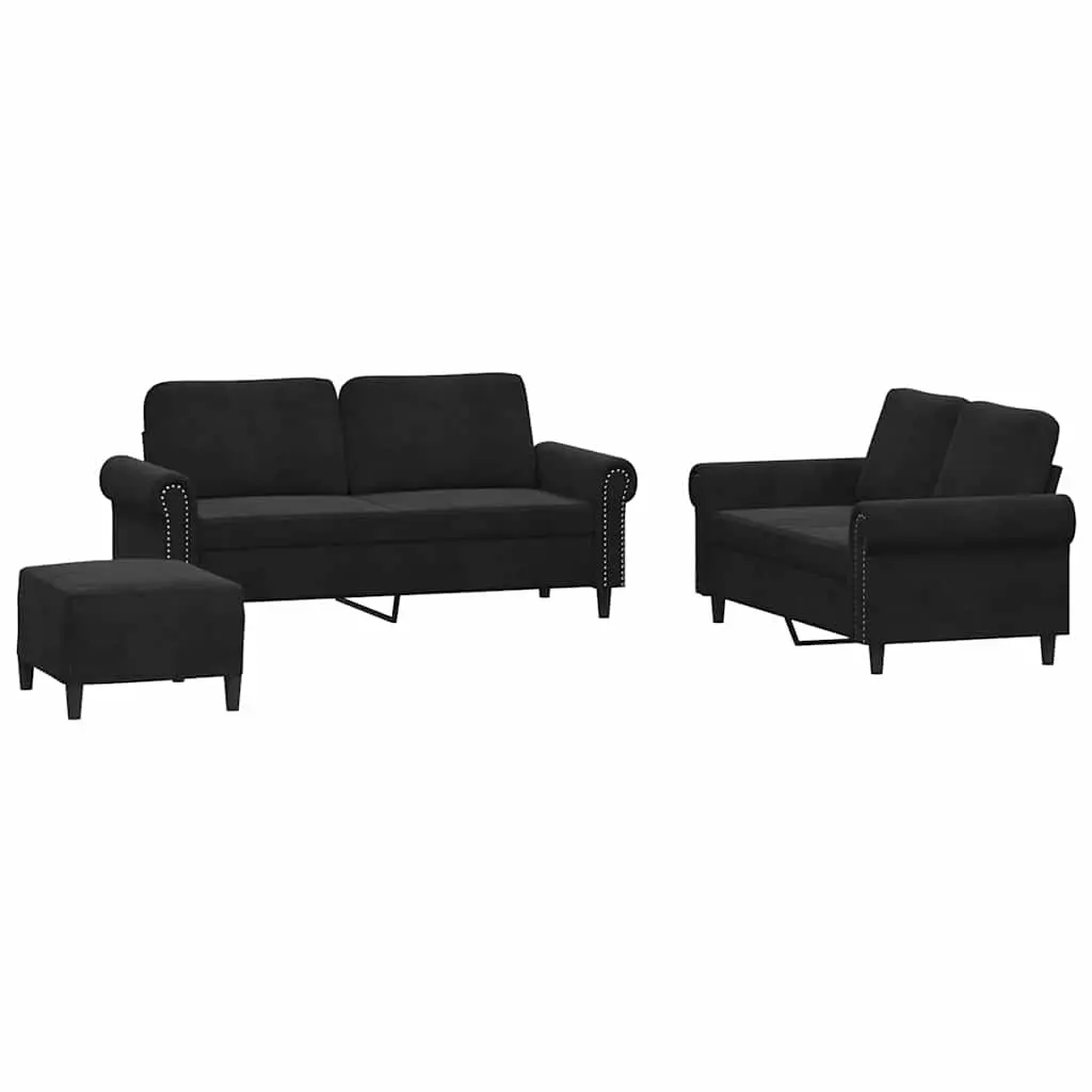 3 Piece Sofa Set with Cushions Black Velvet 3202225 - Furniture