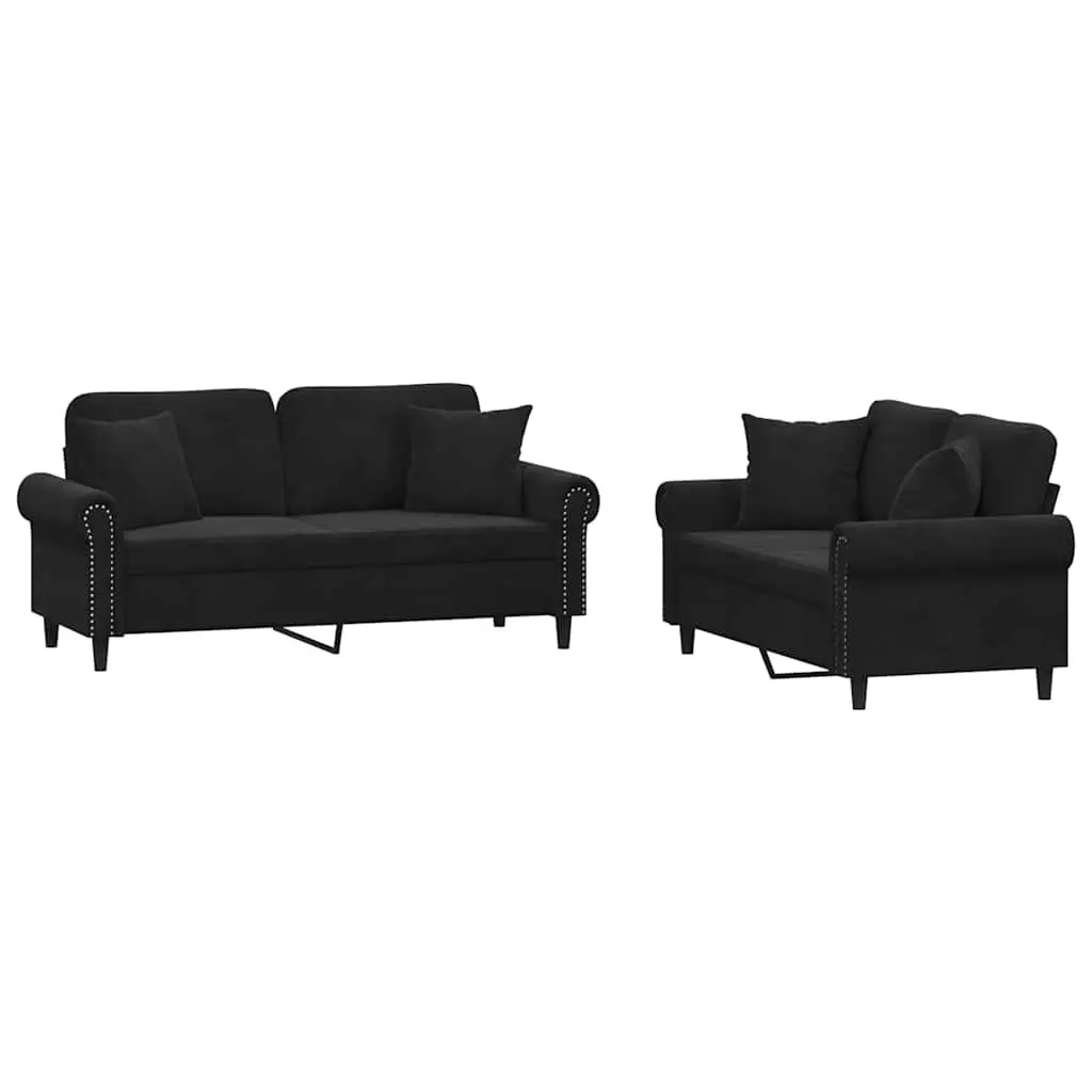 2 Piece Sofa Set with Pillows Black Velvet 3202235 - Furniture