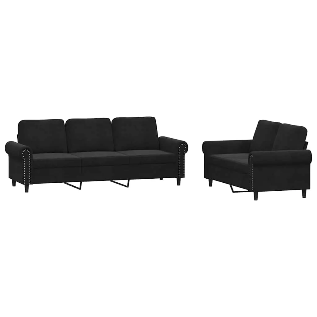 2 Piece Sofa Set with Cushions Black Velvet 3202255 - Furniture