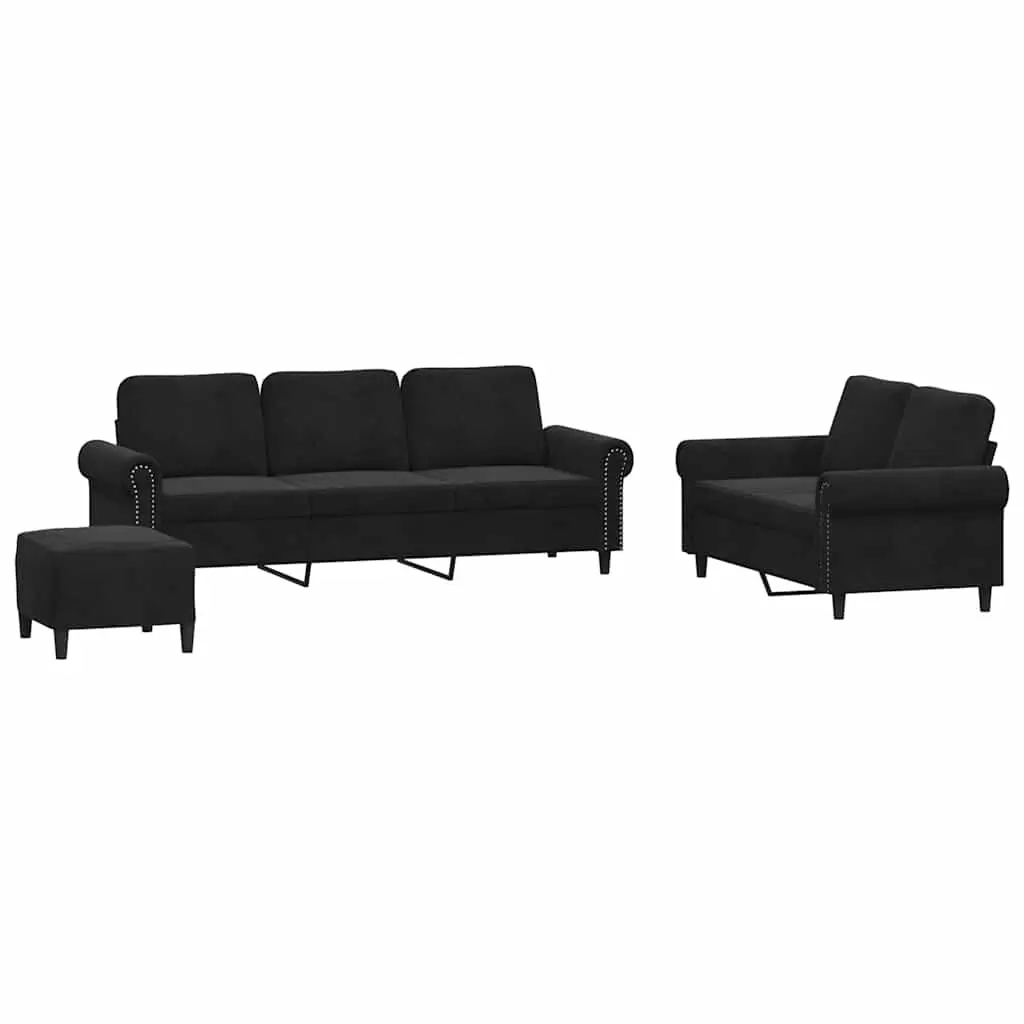 3 Piece Sofa Set with Cushions Black Velvet 3202265 - Furniture