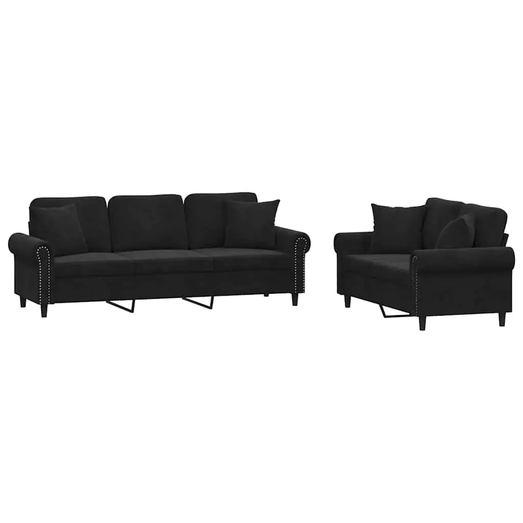 2 Piece Sofa Set with Pillows Black Velvet 3202275 - Furniture