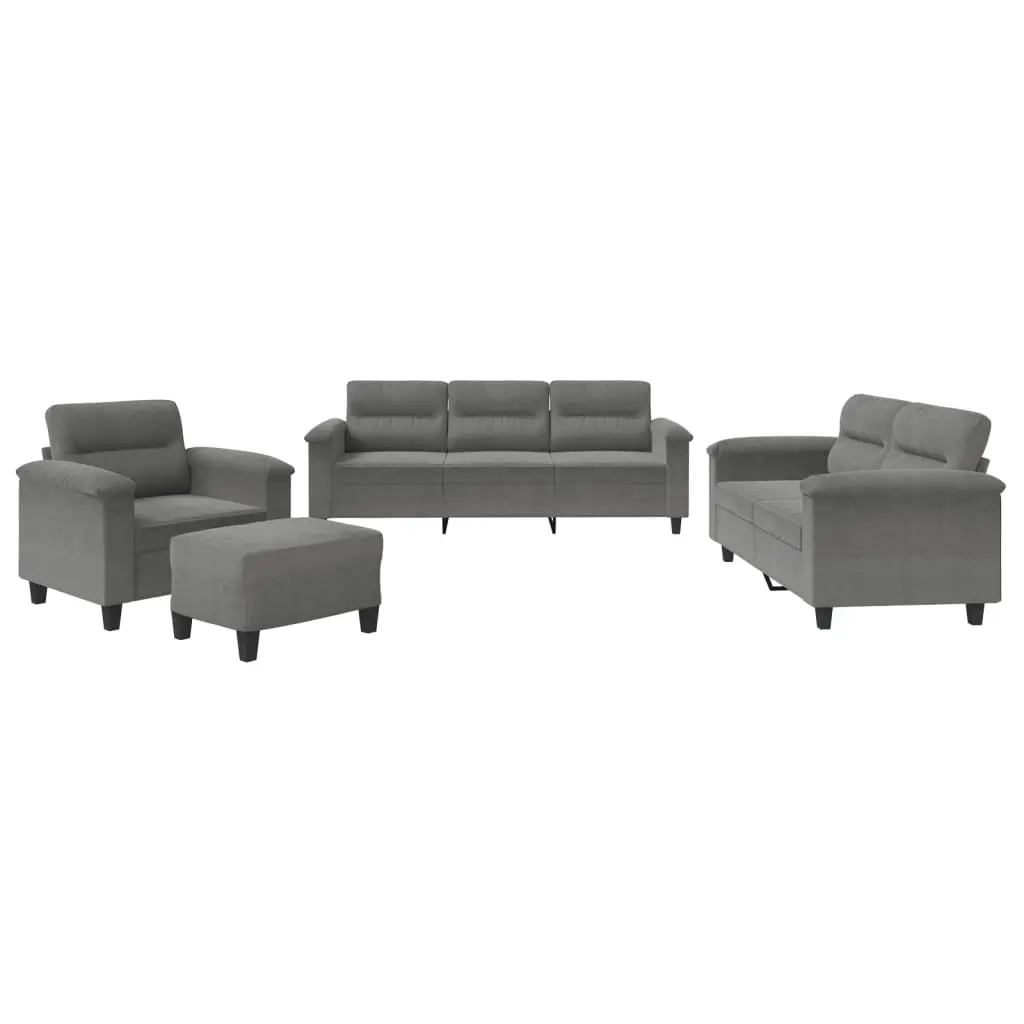 4 Piece Sofa Set with Cushions Dark Grey Microfibre Fabric 3202298 - Furniture