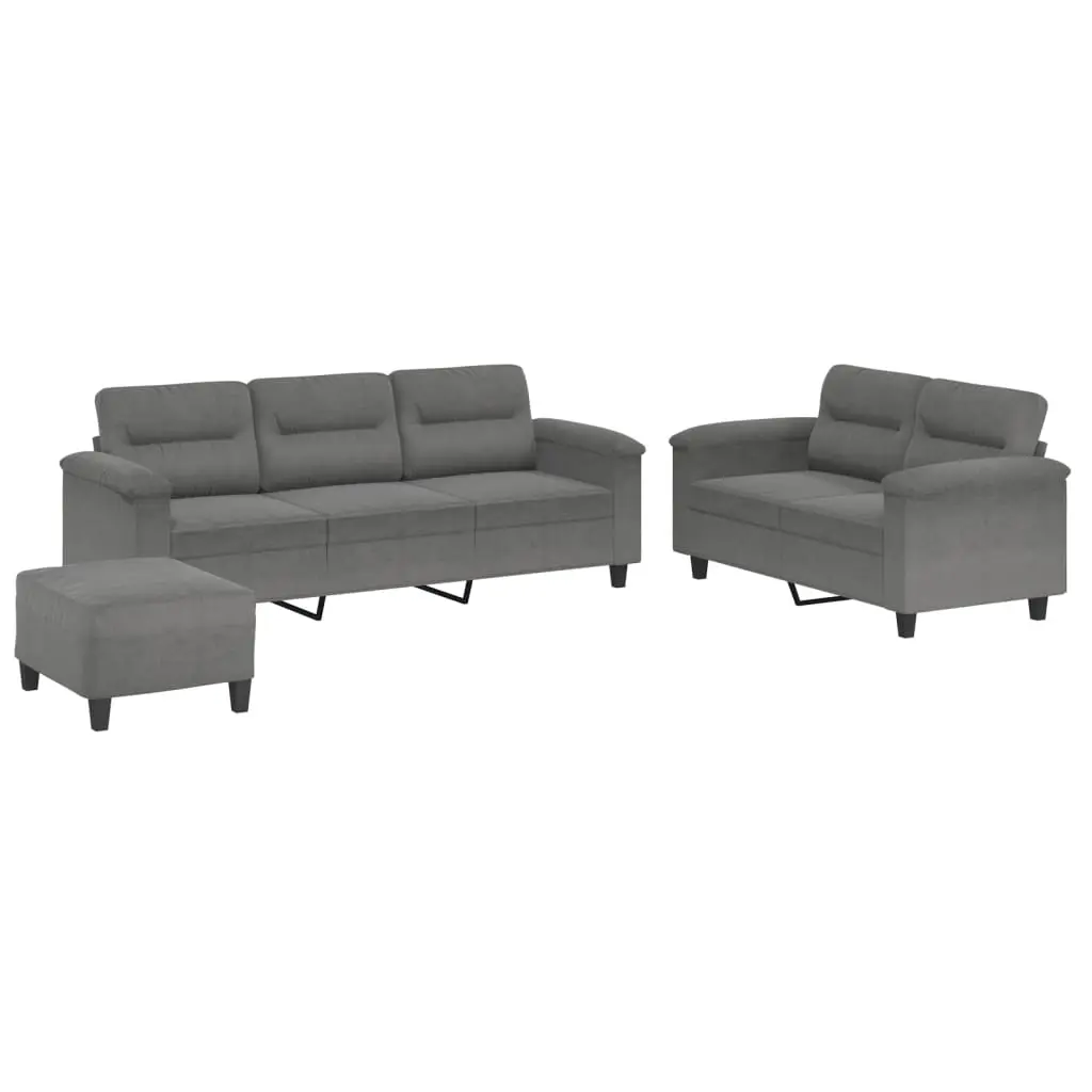 3 Piece Sofa Set with Cushions Dark Grey Microfibre Fabric 3202346 - Furniture