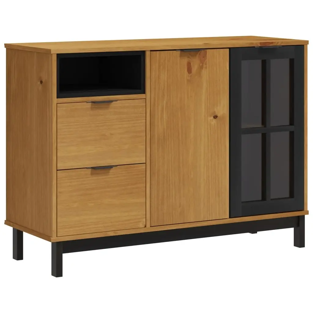 Sideboard with Glass Door FLAM 110x40x80 cm Solid Wood Pine 357828 - Furniture