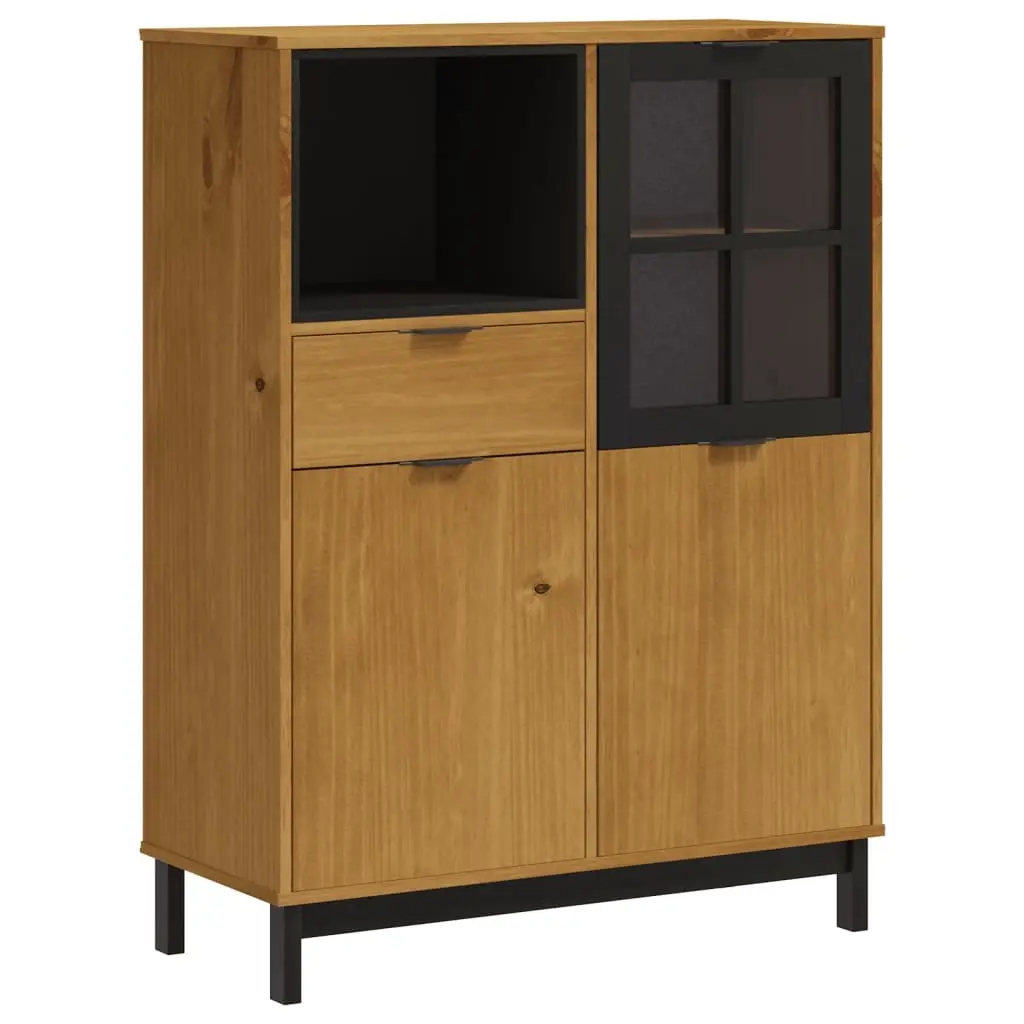 Highboard with Glass Door FLAM 92x40x122.5 cm Solid Wood Pine 357829 - Furniture