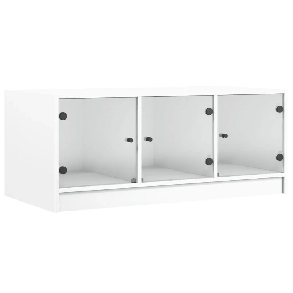 Coffee Table with Glass Doors White 102x50x42 cm 836413 - Furniture