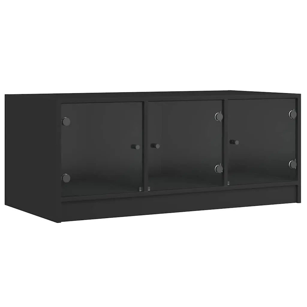 Coffee Table with Glass Doors Black 102x50x42 cm 836414 - Furniture