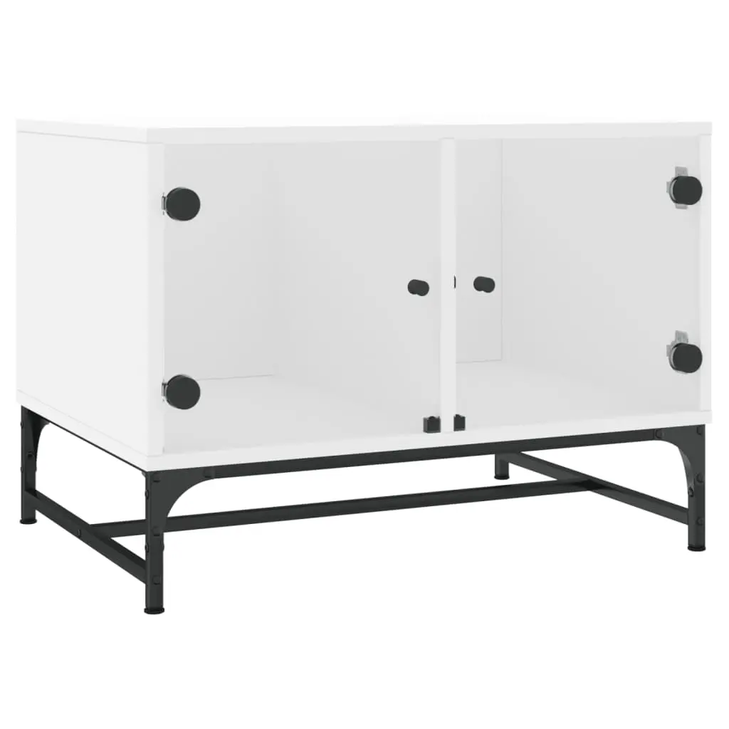 Coffee Table with Glass Doors White 68.5x50x50 cm 836539 - Furniture