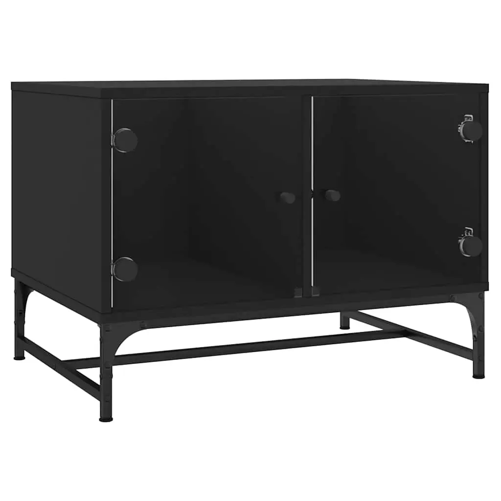 Coffee Table with Glass Doors Black 68.5x50x50 cm 836540 - Furniture