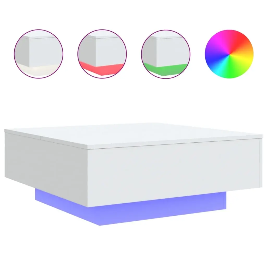 Coffee Table with LED Lights White 80x80x31 cm 836588 - Furniture