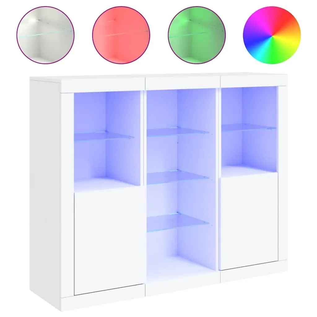 Sideboards with LED Lights 3 pcs White Engineered Wood 3209121 - Furniture