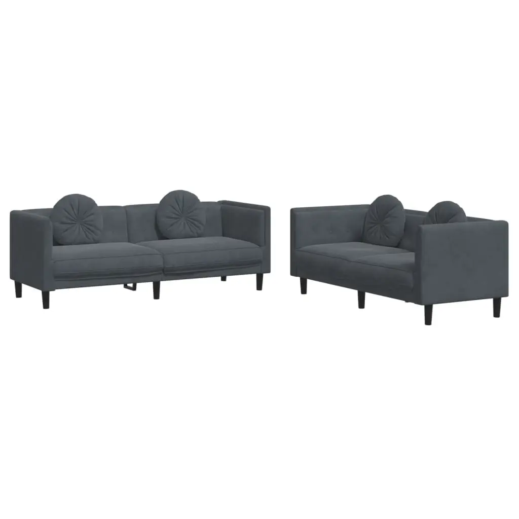 2 Piece Sofa Set with Pillows Dark Grey Velvet 3209258 - Furniture