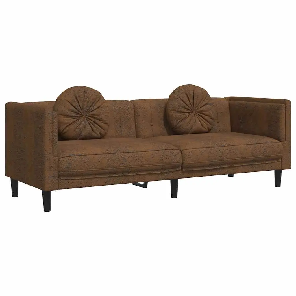 Sofa with Cushions 3-Seater Brown Faux Suede Leather 372651
