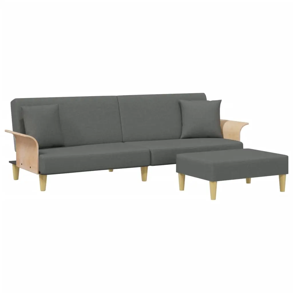 2-Seater Sofa Bed with Pillows and Footstool Dark Grey Velvet 3216216