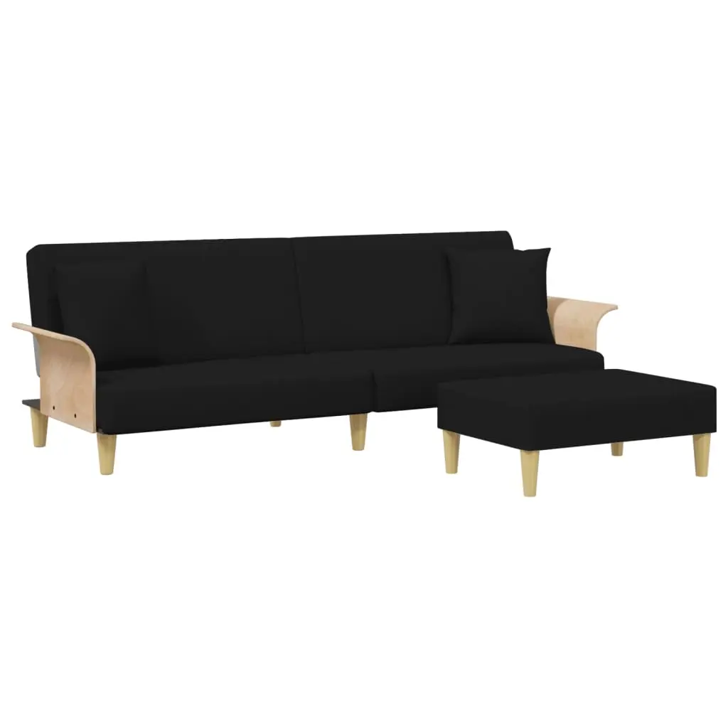 2-Seater Sofa Bed with Pillows and Footstool Black Velvet 3216217
