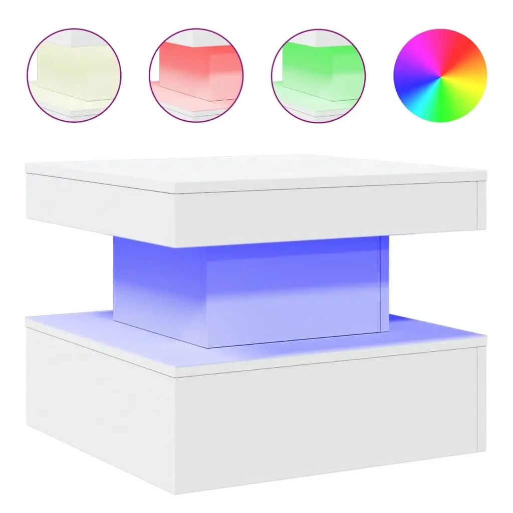 Coffee Table with LED Lights White 50x50x40 cm 839840 - Furniture