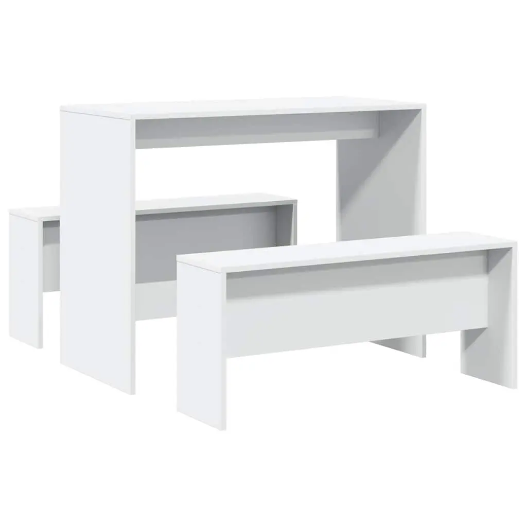 3 Piece Dining Table and Bench Set White Engineered Wood 855530 - Furniture