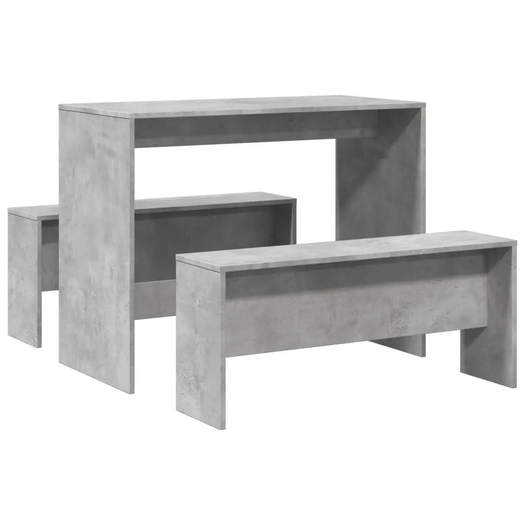 3 Piece Dining Table and Bench Set Concrete Grey Engineered Wood 855533 - Furniture