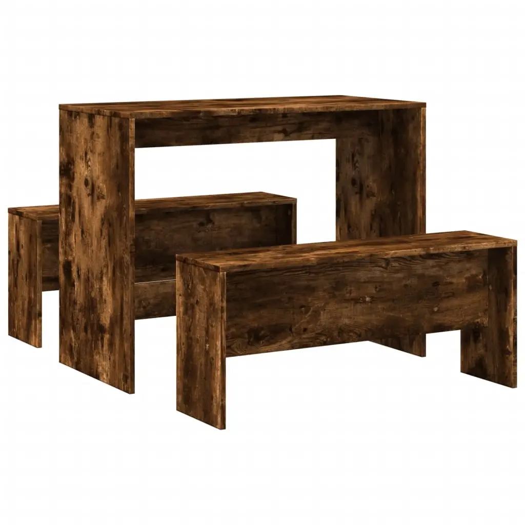 3 Piece Dining Table and Bench Set Smoked Oak Engineered Wood 855535 - Furniture