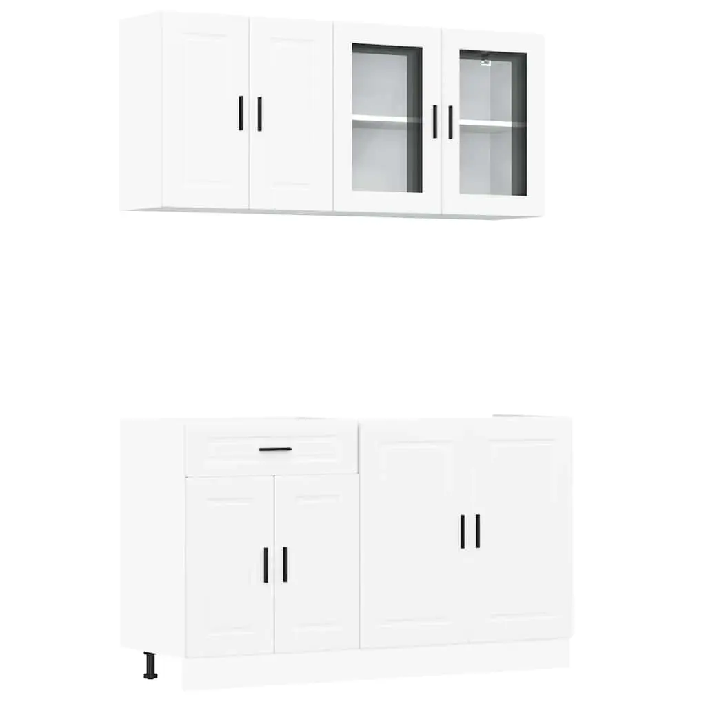 4 Piece Kitchen Cabinet Set "Porto" White Engineered Wood 3314871 - Furniture