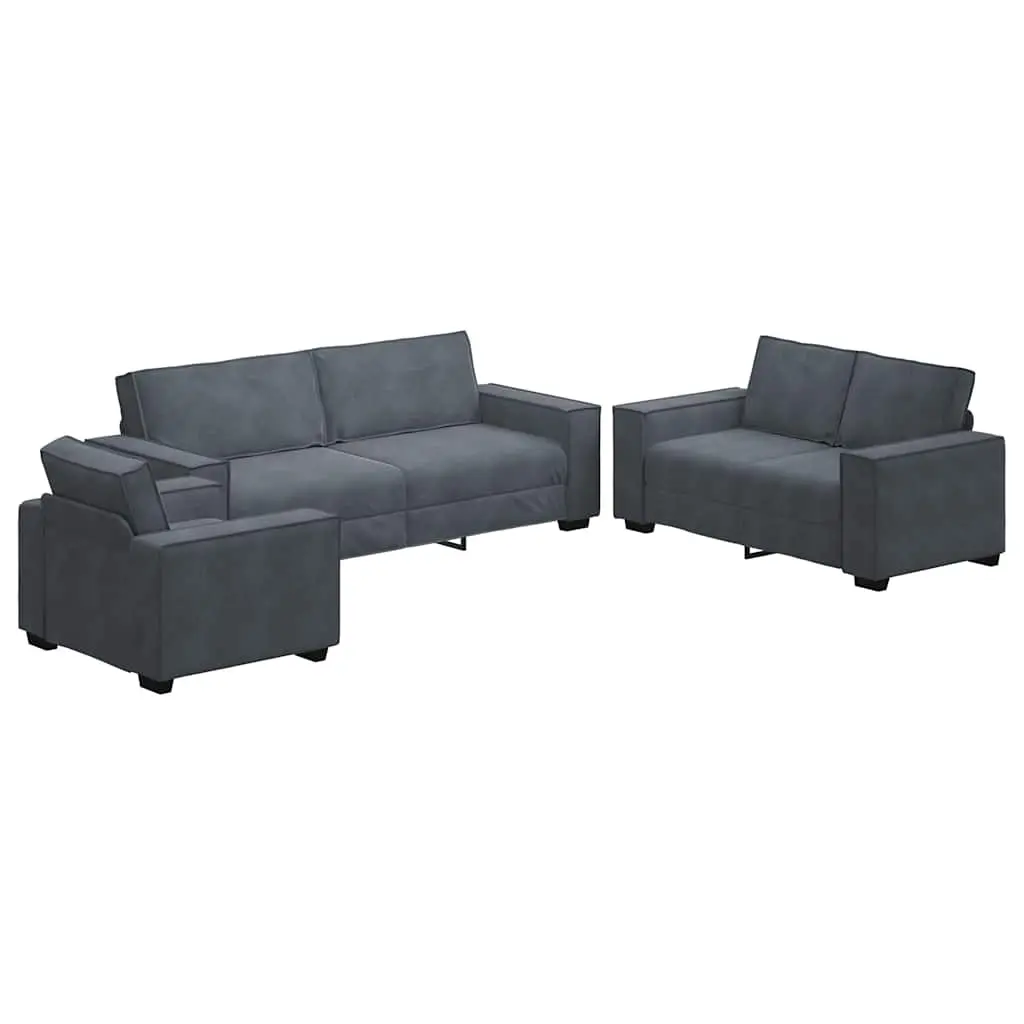 3 Piece Sofa Set with Cushions Dark Grey Velvet 3324619 - Furniture