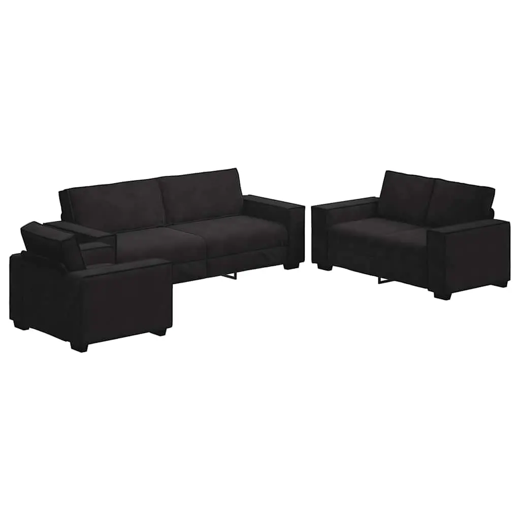 3 Piece Sofa Set with Cushions Black Velvet 3324623 - Furniture
