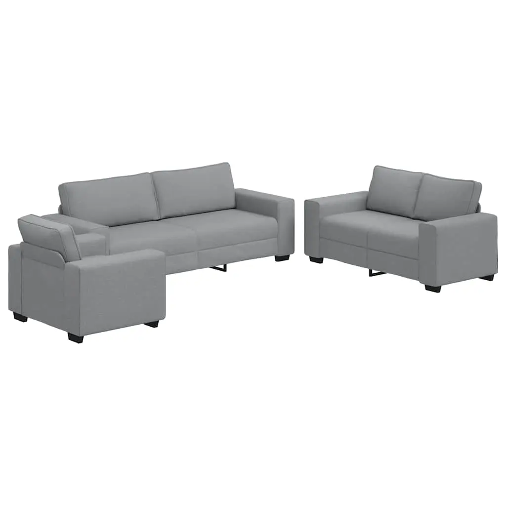 3 Piece Sofa Set with Cushions Light Grey Fabric 3324649 - Furniture