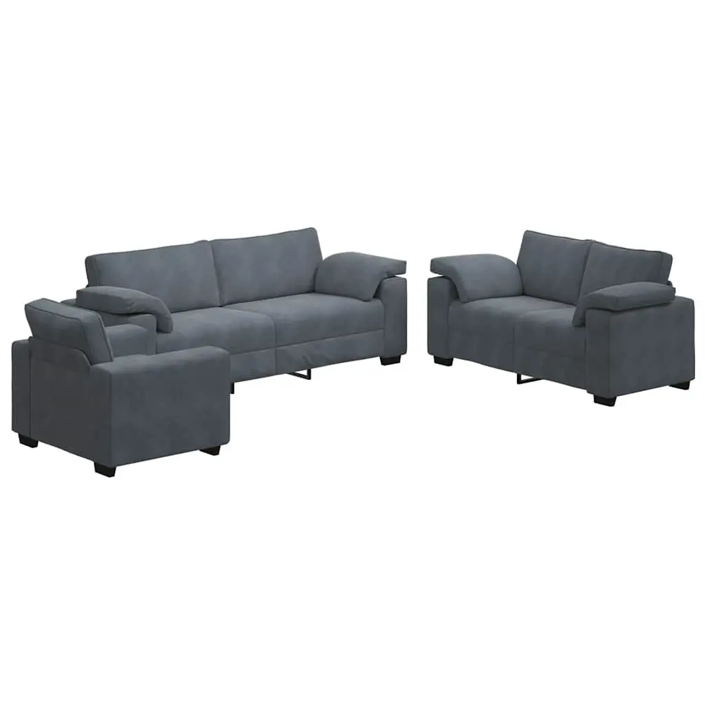 3 Piece Sofa Set with Cushions Dark Grey Velvet 3324668 - Furniture