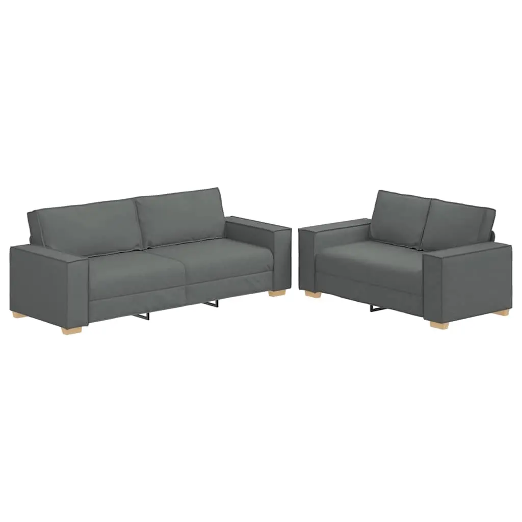 2 Piece Sofa Set with Cushions Dark Grey Fabric 3324692 - Furniture