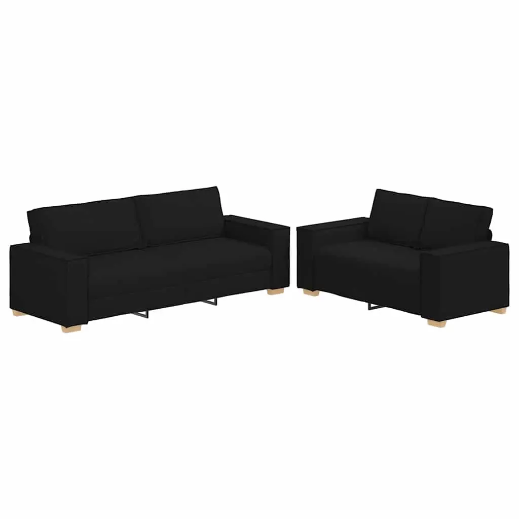 2 Piece Sofa Set with Cushions Black Fabric 3324693 - Furniture