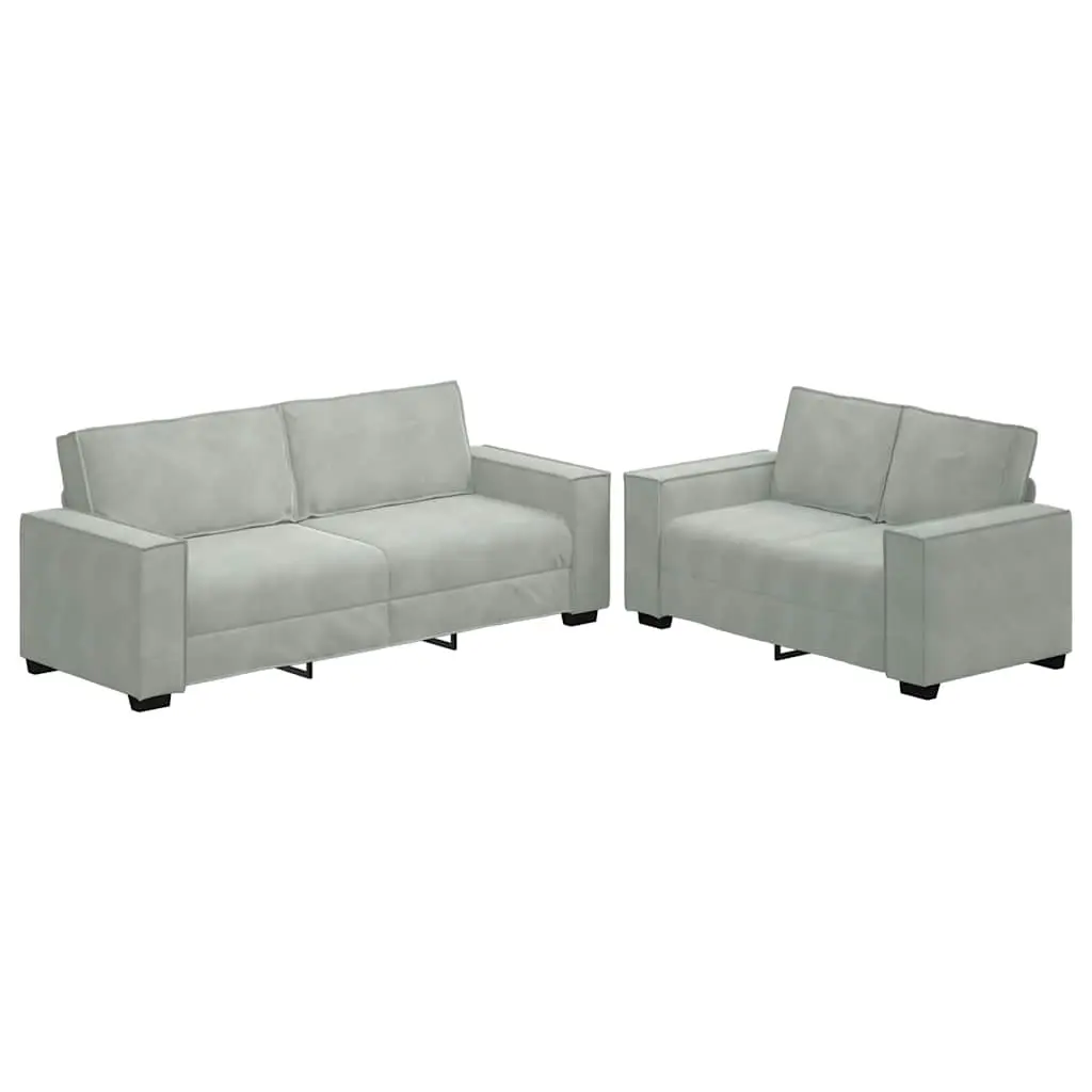 2 Piece Sofa Set with Cushions Light Grey Velvet 3324700 - Furniture