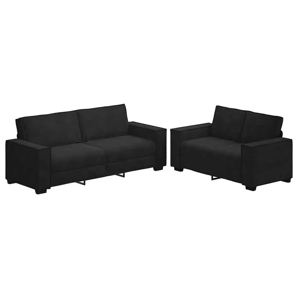 2 Piece Sofa Set with Cushions Black Velvet 3324705 - Furniture