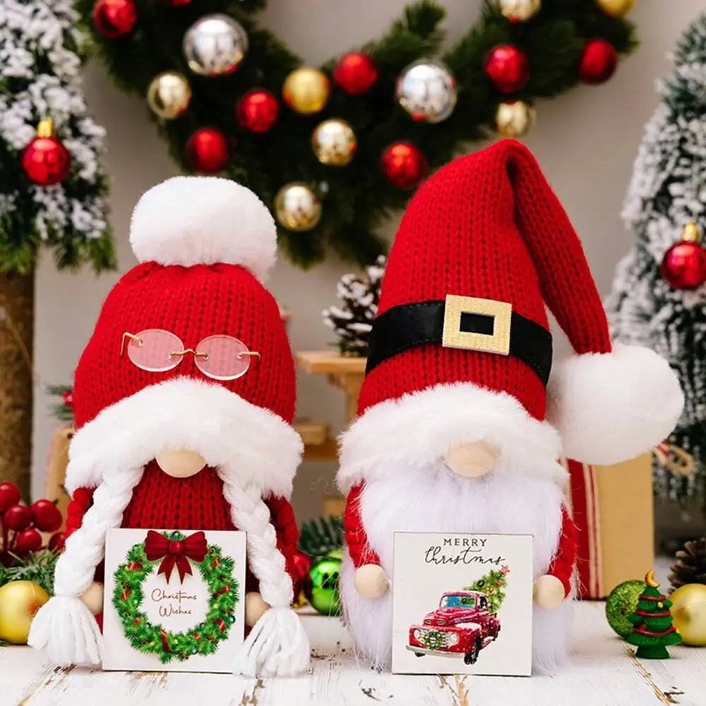 2Pcs Christmas Decor Gnome Doll Knitted Hat Dwarf Doll Christmas Ornaments - Home & Garden