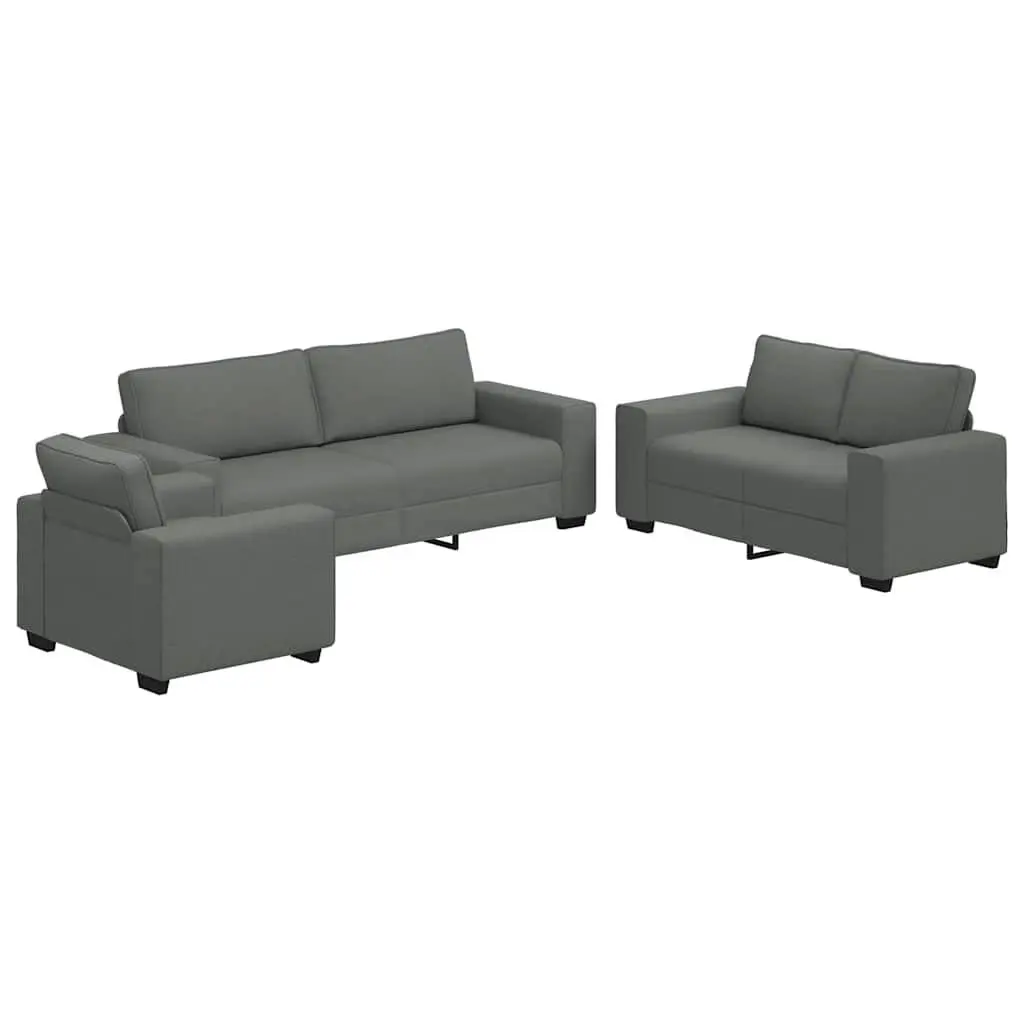 3 Piece Sofa Set with Cushions Dark Grey Fabric 3324650 - Furniture