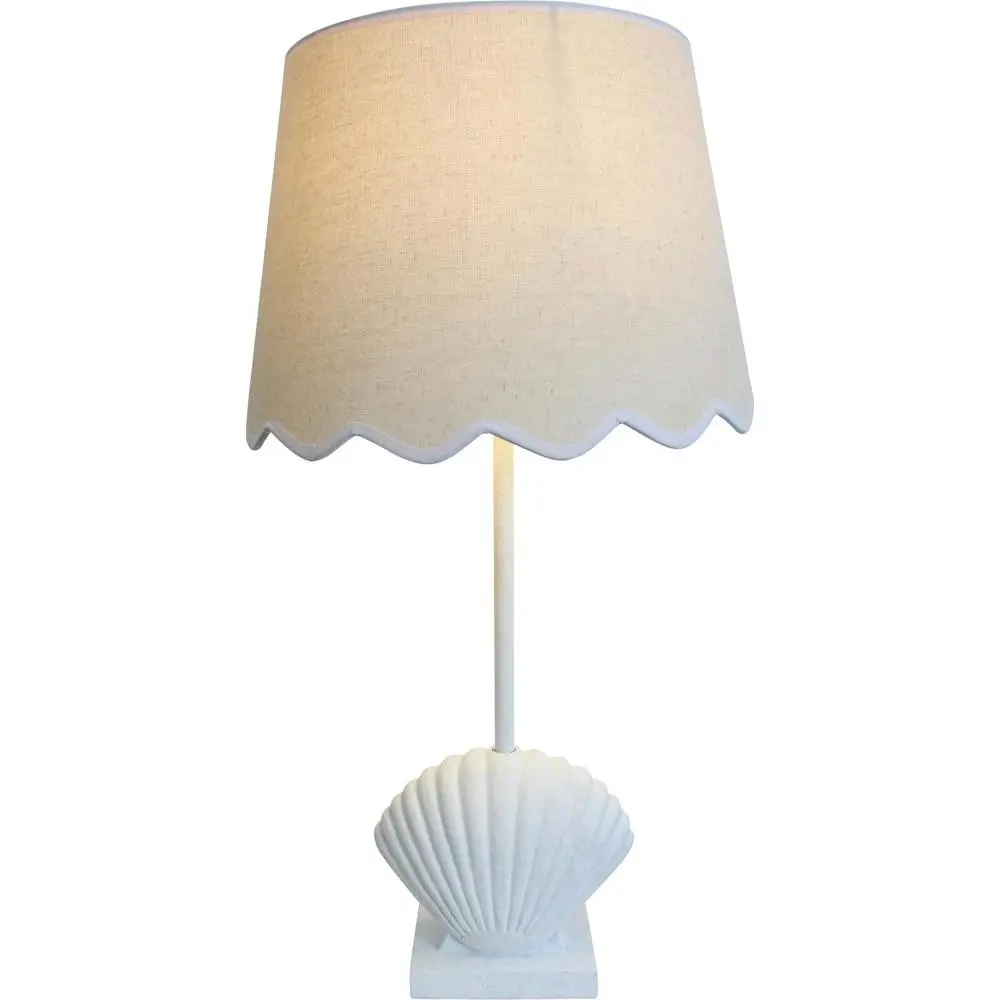 LVD Linen/Polyresin Lamp Fan Shell Home/Room Decor Tabletop Light 70cm White - Home & Garden