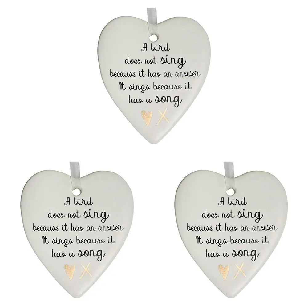 3x Ceramic Hanging 9cm Heart Bird Song w/ Hanger Ornament Home/Office Room Decor - Home & Garden