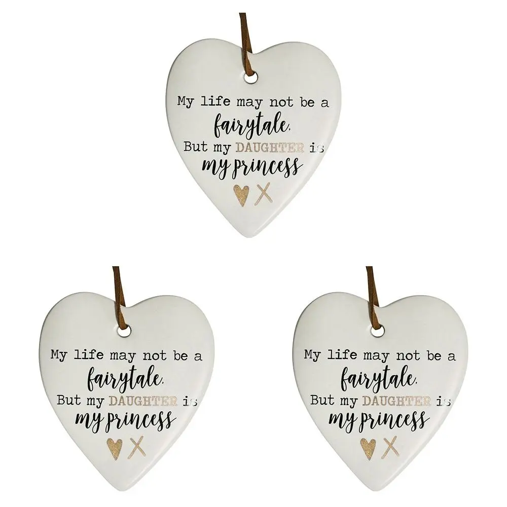 3x Ceramic Hanging 9cm Heart Daughter Princess w/Hanger Ornament Home Room Decor - Home & Garden