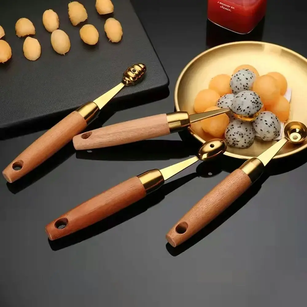 4Pcs Dig Fruit Ball Spoon Watermelon Spoon 304 Stainless Ball Scoop Melon Baller - Home & Garden