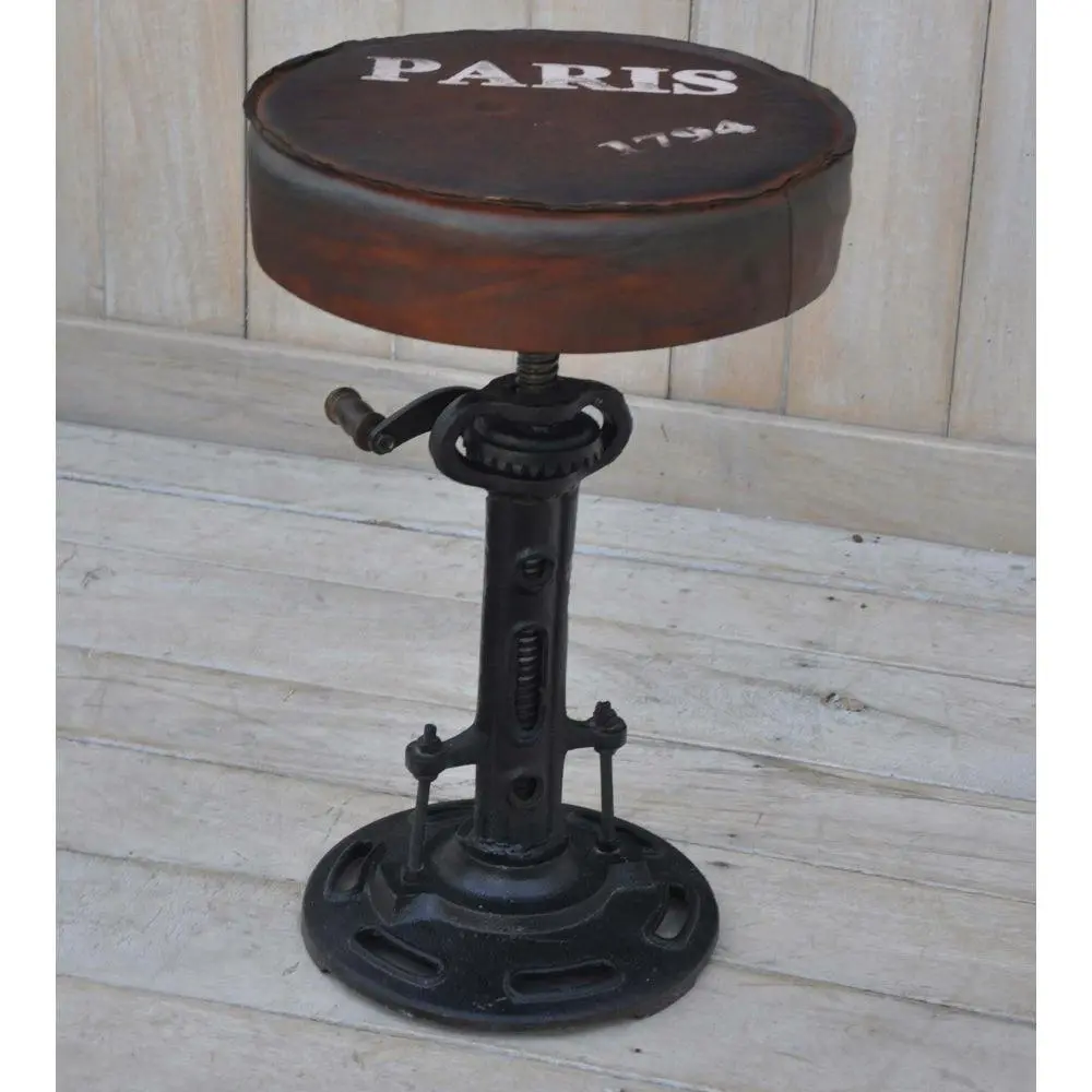 Parisian Industrial Rustic Wind-up Cast Iron Kitchen Bar Stool 38-72cm