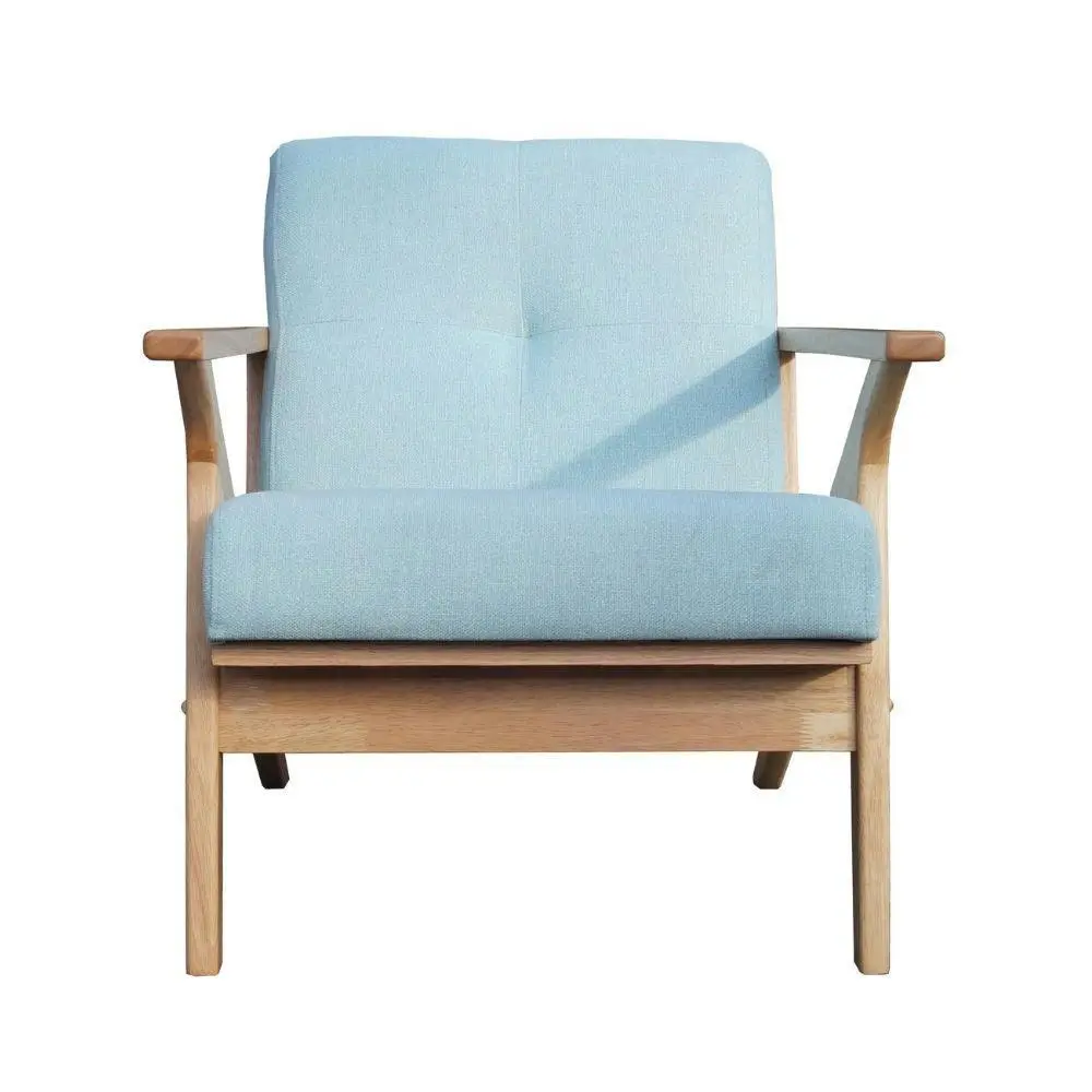 Design Square Fabric Lounge Wood Accent ArmChair Lounge Couch - Oak Frame - Mint