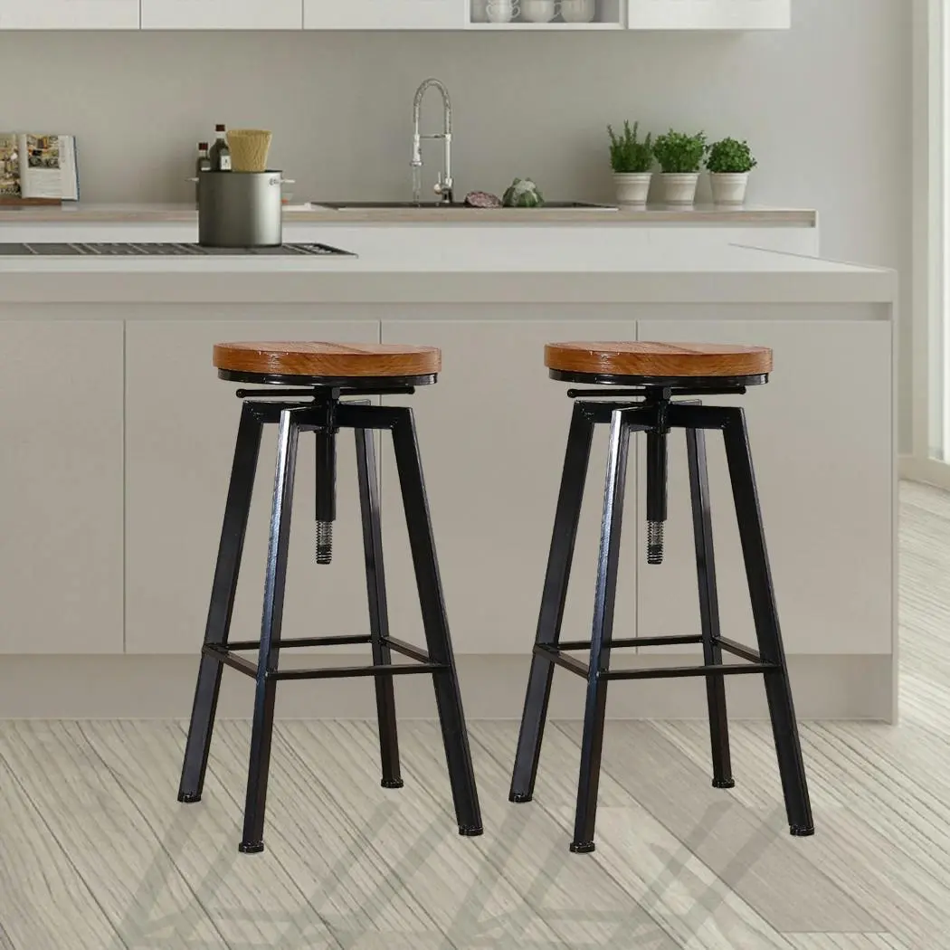 Levede 2x Bar Stools Industrial Kitchen Stool Wooden Barstools Swivel Chairs - Furniture