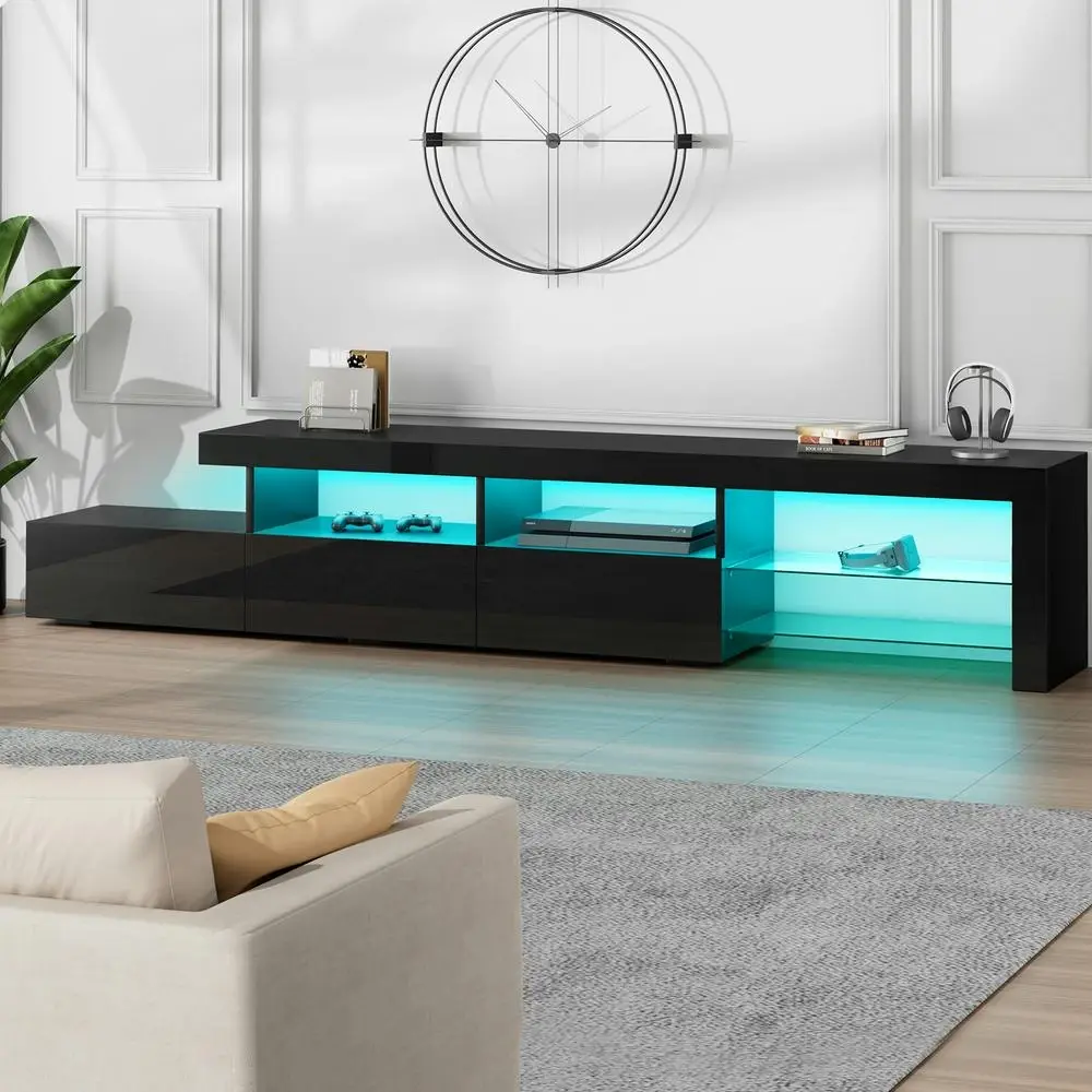 Alfordson Entertainment Unit 220cm LED Black - Furniture