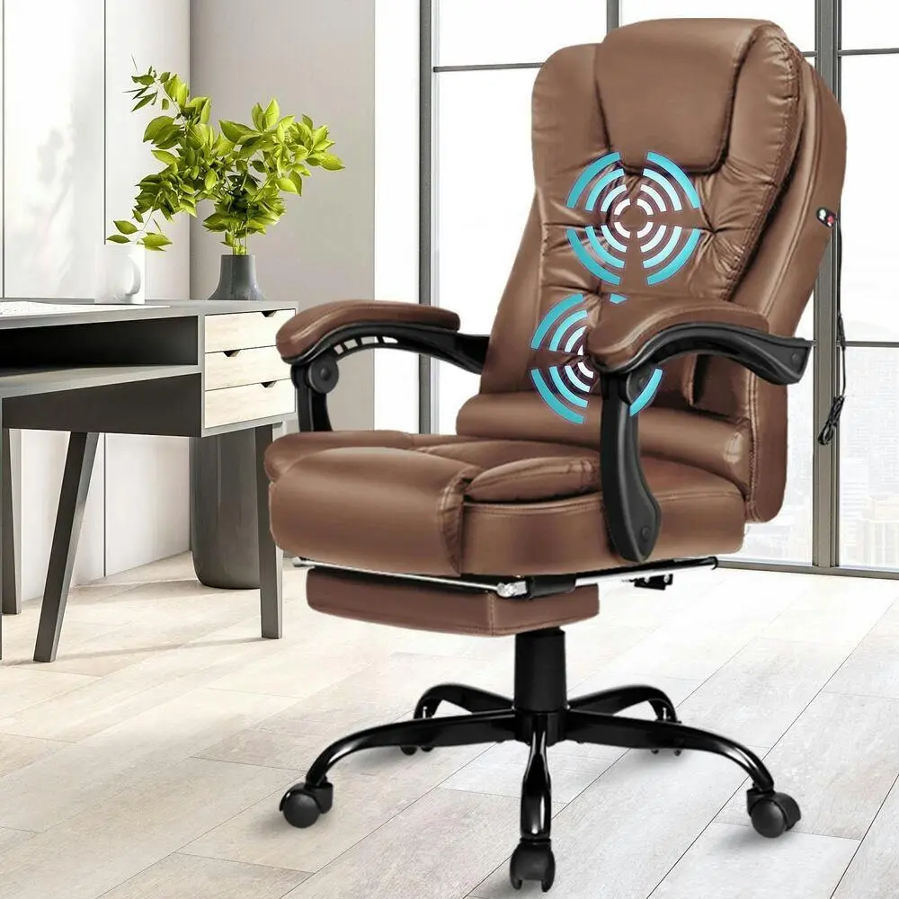 Alfordson Massage Office Chair with Footrest Brown - Furniture