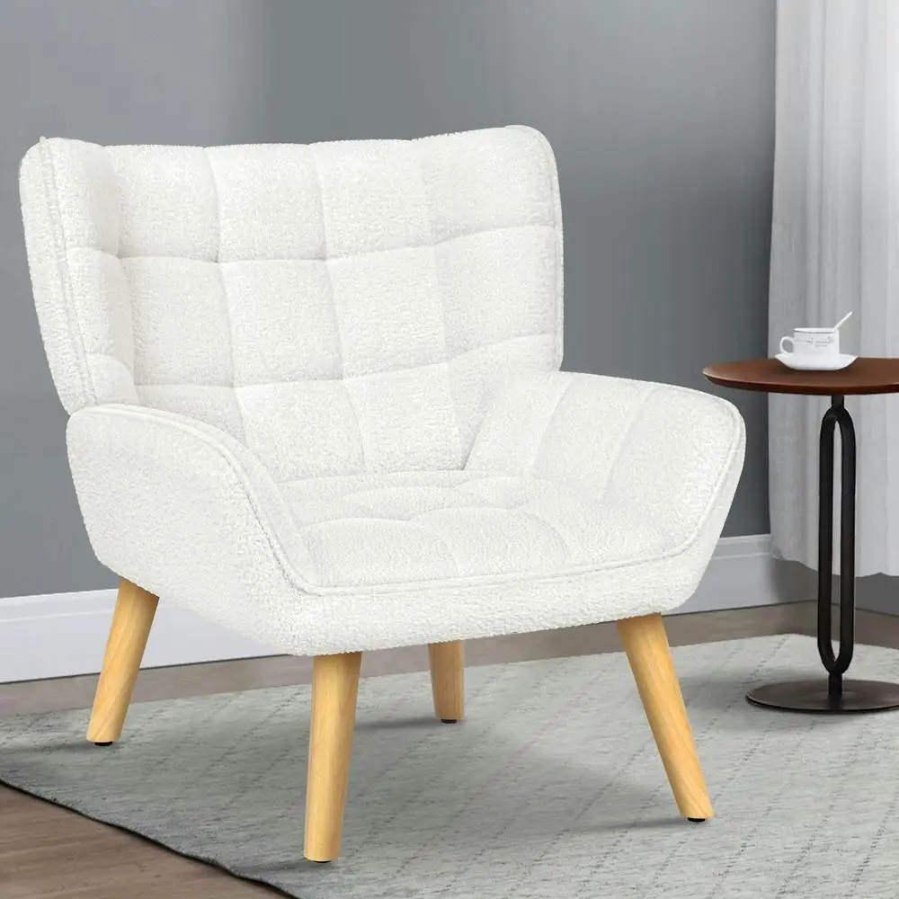 Alfordson Wooden Armchair Tub Chair Boucle White - Furniture